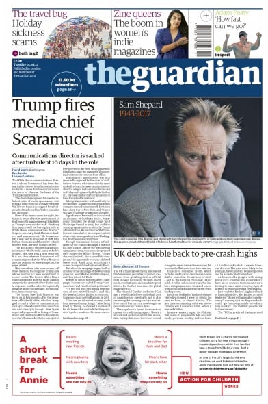 The Guardian Newspaper Front Page for 1 August 2017