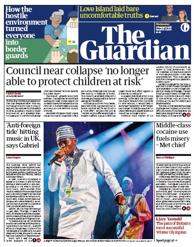 The Guardian (UK) Newspaper Front Page for 1 August 2018