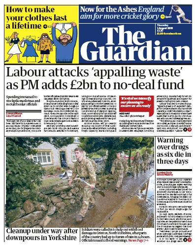 The Guardian Newspaper Front Page for 1 August 2019