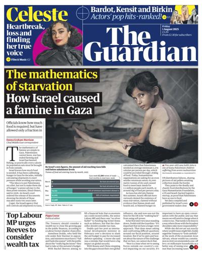 The Guardian (UK) Newspaper Front Page for 1 August 2025