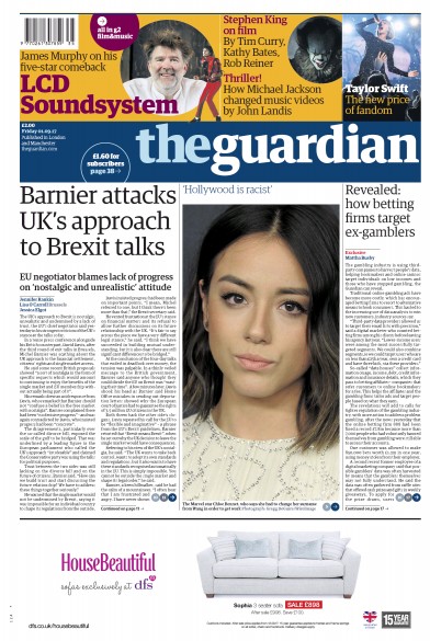 The Guardian Newspaper Front Page for 1 September 2017
