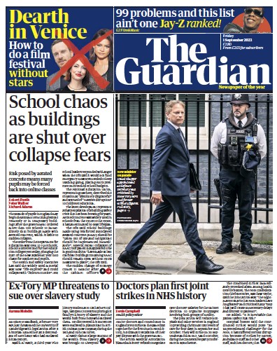 The Guardian (UK) Newspaper Front Page for 1 September 2023