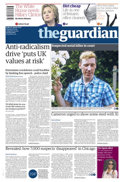 The Guardian Newspaper Front Page for 20 October 2015