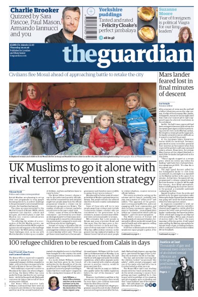 The Guardian Newspaper Front Page for 20 October 2016