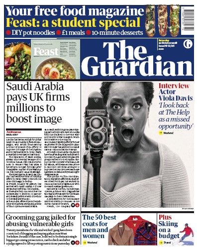 The Guardian (UK) Newspaper Front Page for 20 October 2018