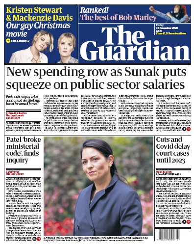 The Guardian Newspaper Front Page for 20 November 2020