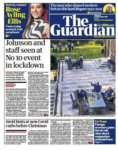 The Guardian (UK) Newspaper Front Page for 20 December 2021