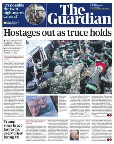 The Guardian (UK) Newspaper Front Page for 20 January 2025