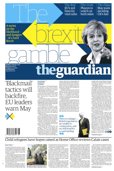 The Guardian (UK) Newspaper Front Page for 20 February 2017