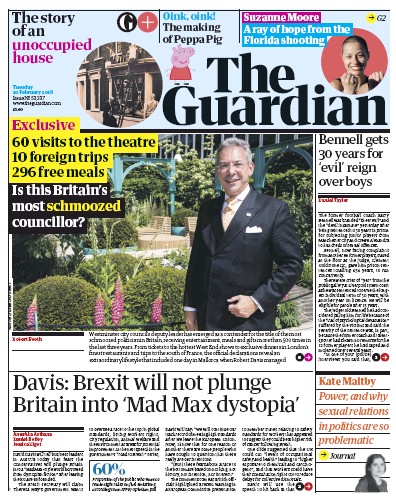 The Guardian (UK) Newspaper Front Page for 20 February 2018