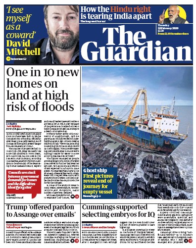 The Guardian (UK) Newspaper Front Page for 20 February 2020