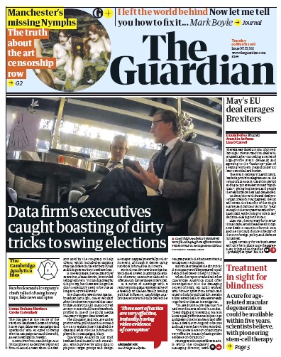 The Guardian (UK) Newspaper Front Page for 20 March 2018