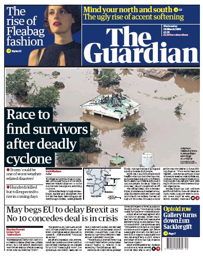 The Guardian Newspaper Front Page for 20 March 2019