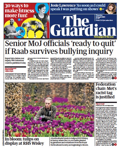 The Guardian (UK) Newspaper Front Page for 20 April 2023