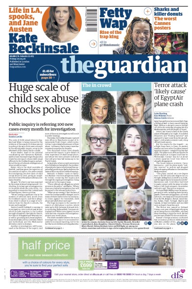 The Guardian Newspaper Front Page for 20 May 2016