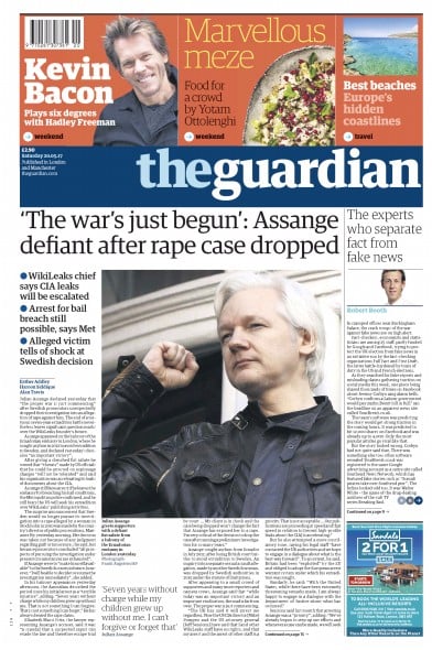 The Guardian Newspaper Front Page for 20 May 2017