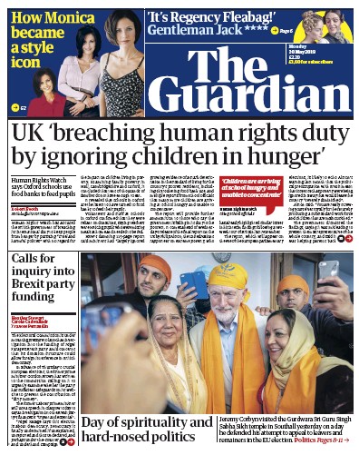 The Guardian Newspaper Front Page for 20 May 2019