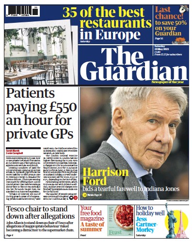 The Guardian (UK) Newspaper Front Page for 20 May 2023