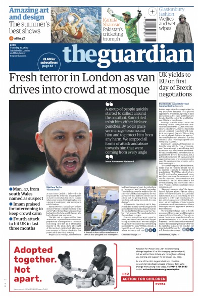 The Guardian Newspaper Front Page for 20 June 2017