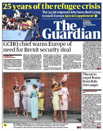 The Guardian (UK) Newspaper Front Page for 20 June 2018