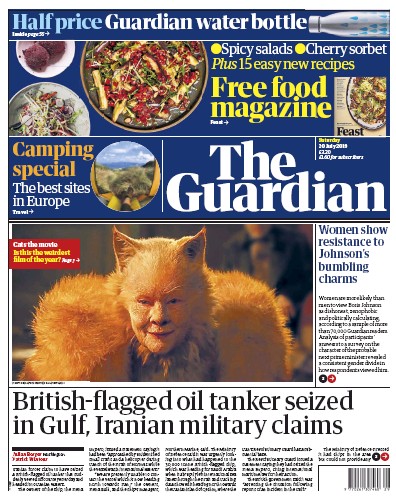 The Guardian Newspaper Front Page for 20 July 2019