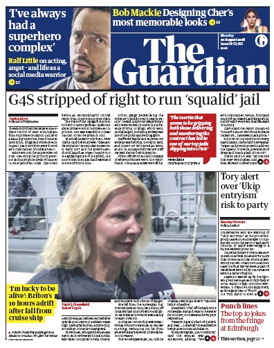 The Guardian Newspaper Front Page for 20 August 2018