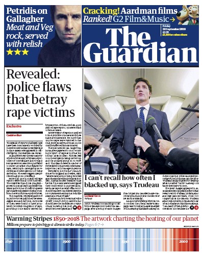 The Guardian Newspaper Front Page for 20 September 2019