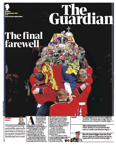 The Guardian (UK) Newspaper Front Page for 20 September 2022