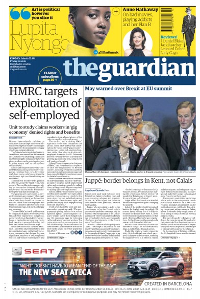 The Guardian Newspaper Front Page for 21 October 2016
