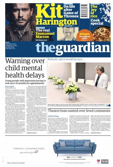 The Guardian Newspaper Front Page for 21 October 2017