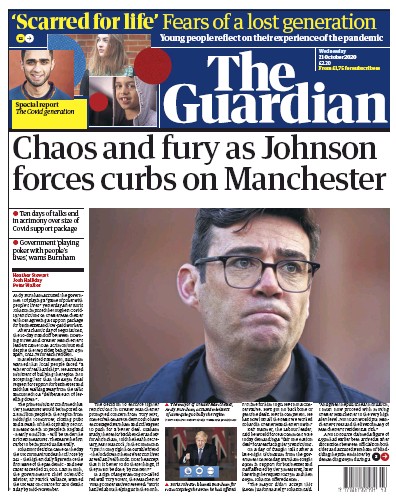 The Guardian Newspaper Front Page for 21 October 2020