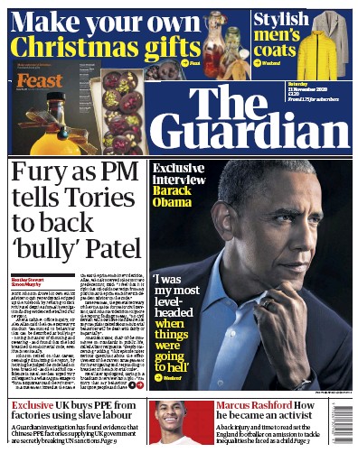 The Guardian Newspaper Front Page for 21 November 2020