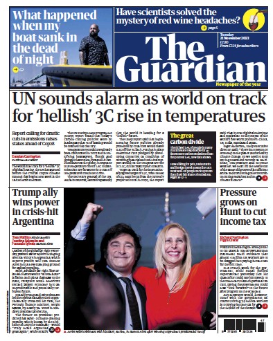 The Guardian (UK) Newspaper Front Page for 21 November 2023