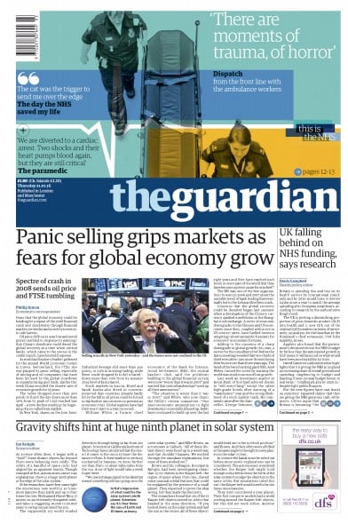 The Guardian Newspaper Front Page for 21 January 2016