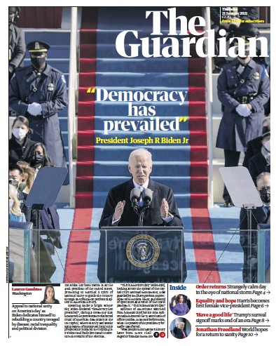 The Guardian Newspaper Front Page for 21 January 2021