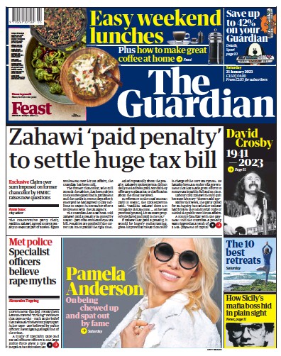 The Guardian (UK) Newspaper Front Page for 21 January 2023