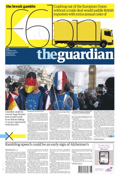 The Guardian (UK) Newspaper Front Page for 21 February 2017