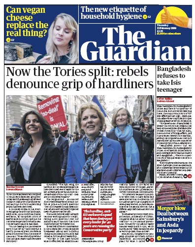 The Guardian Newspaper Front Page for 21 February 2019