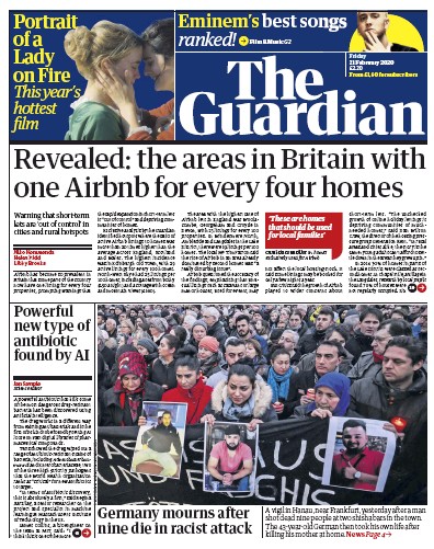 The Guardian Newspaper Front Page for 21 February 2020