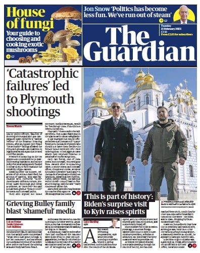 The Guardian (UK) Newspaper Front Page for 21 February 2023