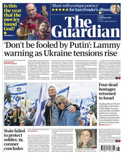 The Guardian (UK) Newspaper Front Page for 21 February 2025