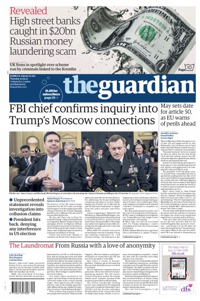 The Guardian Newspaper Front Page for 21 March 2017