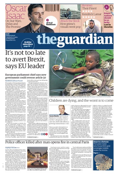 The Guardian Newspaper Front Page for 21 April 2017