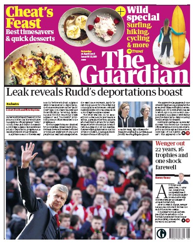 The Guardian Newspaper Front Page for 21 April 2018