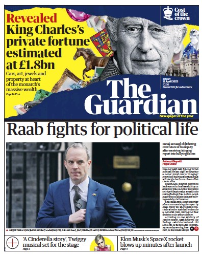 The Guardian (UK) Newspaper Front Page for 21 April 2023