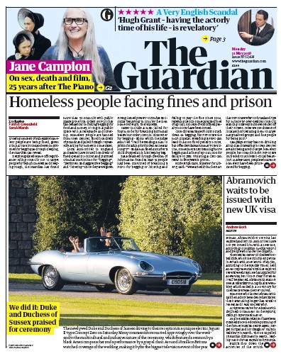 The Guardian (UK) Newspaper Front Page for 21 May 2018