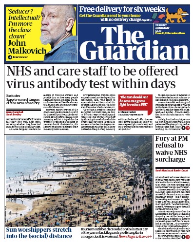 The Guardian (UK) Newspaper Front Page for 21 May 2020