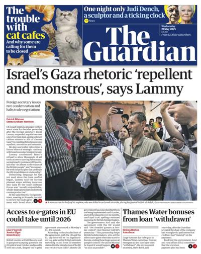 The Guardian (UK) Newspaper Front Page for 21 May 2025