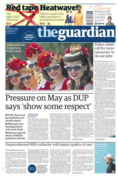 The Guardian Newspaper Front Page for 21 June 2017