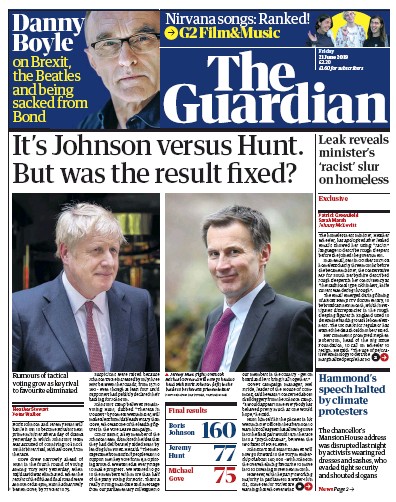 The Guardian Newspaper Front Page for 21 June 2019